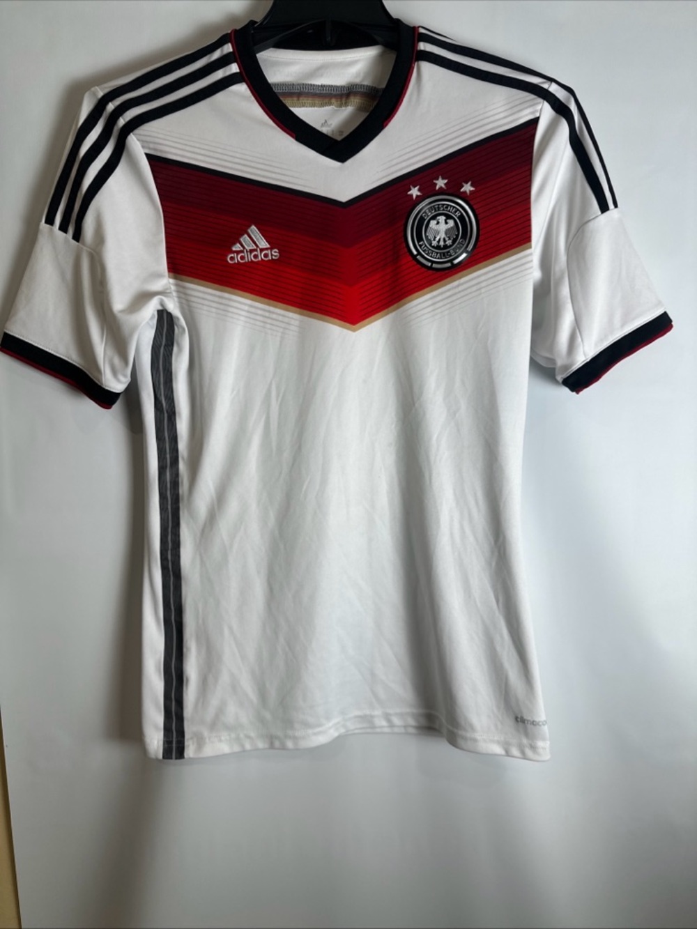 adidas White Soccer Jersey with Red and Black Chest Stripe
